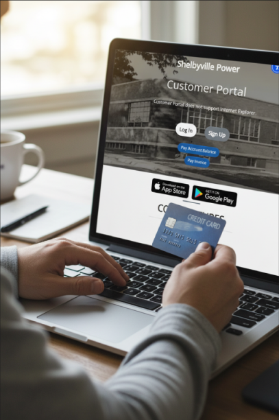 Image of a person paying a bill through the shelbyville power and water system customer portal